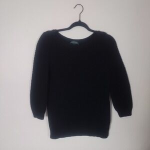Lauren Ralph Lauren 100% Cotton Black 3/4 Sleeve Sweater Large Minimalist Classy